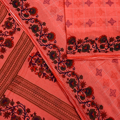 Indian Vintage Sari Peach Printed 100% Pure Cotton Sarees Craft Fabric Soft 5Yd Sewing Sarong Wrap Boho Floral Quilting Crafting