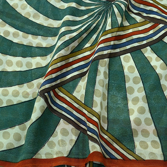 Women Vintage Sari Ivory 100% Pure Georgette Silk Printed Saree Craft Fabric Sewing 5Yd Soft Sari Dress Making Crafting Quilting