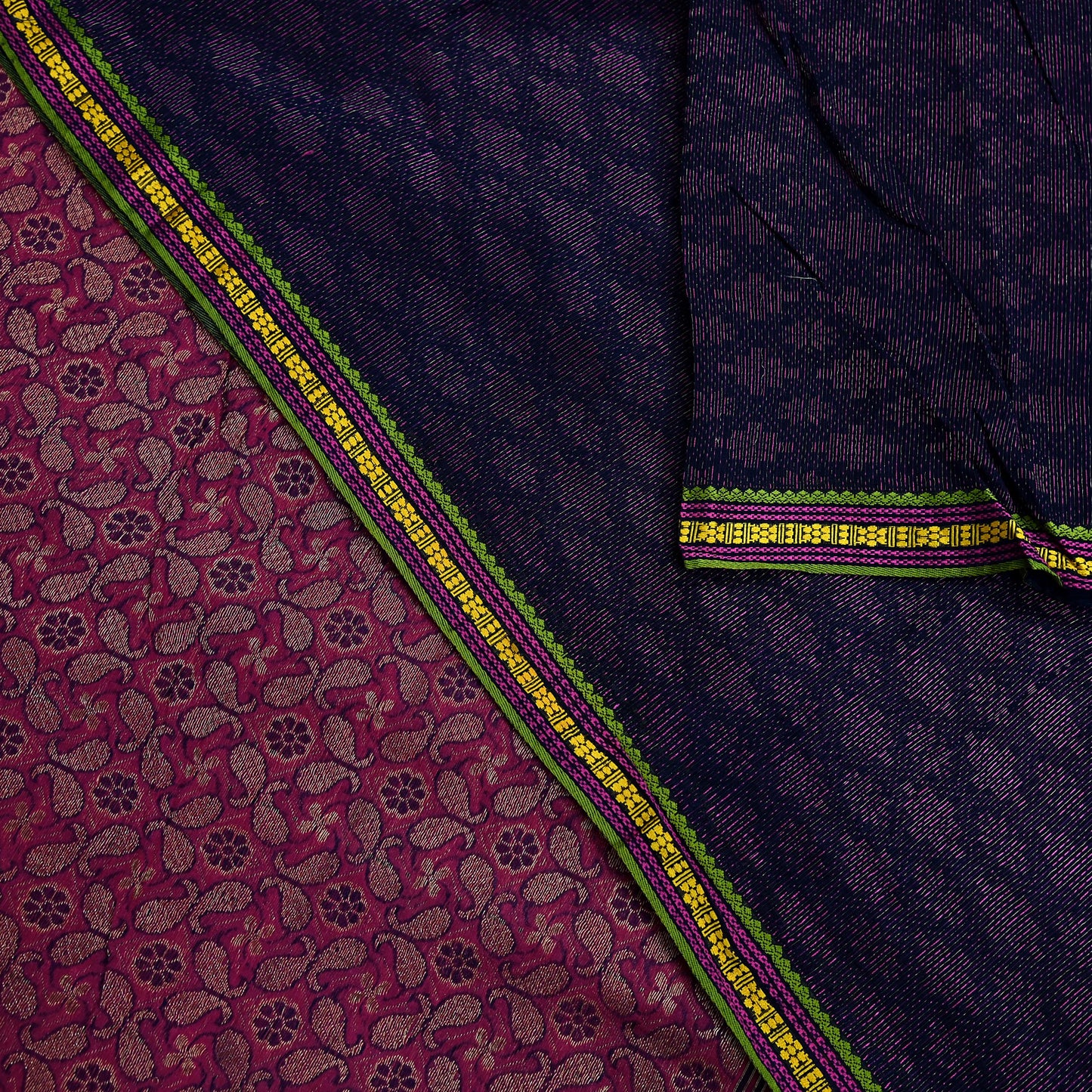 Indian Vintage Blue & Pink Hand Woven Saree 100% Pure Silk Zari 5Yd Floral Craft Fabric Quilting Dress making For Designing Quilting Upcycle