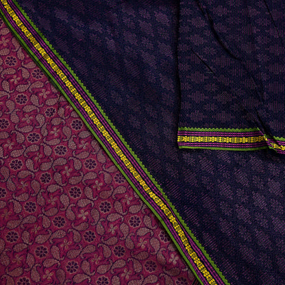 Indian Vintage Blue & Pink Hand Woven Saree 100% Pure Silk Zari 5Yd Floral Craft Fabric Quilting Dress making For Designing Quilting Upcycle