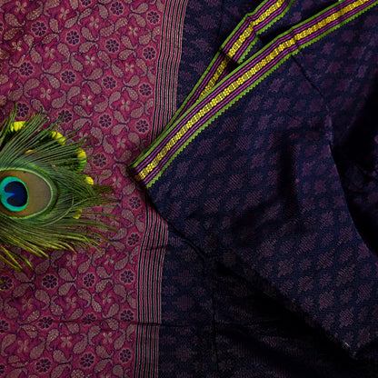 Indian Vintage Blue & Pink Hand Woven Saree 100% Pure Silk Zari 5Yd Floral Craft Fabric Quilting Dress making For Designing Quilting Upcycle