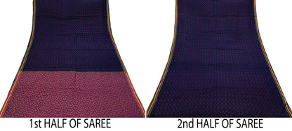 Indian Vintage Blue & Pink Hand Woven Saree 100% Pure Silk Zari 5Yd Floral Craft Fabric Quilting Dress making For Designing Quilting Upcycle