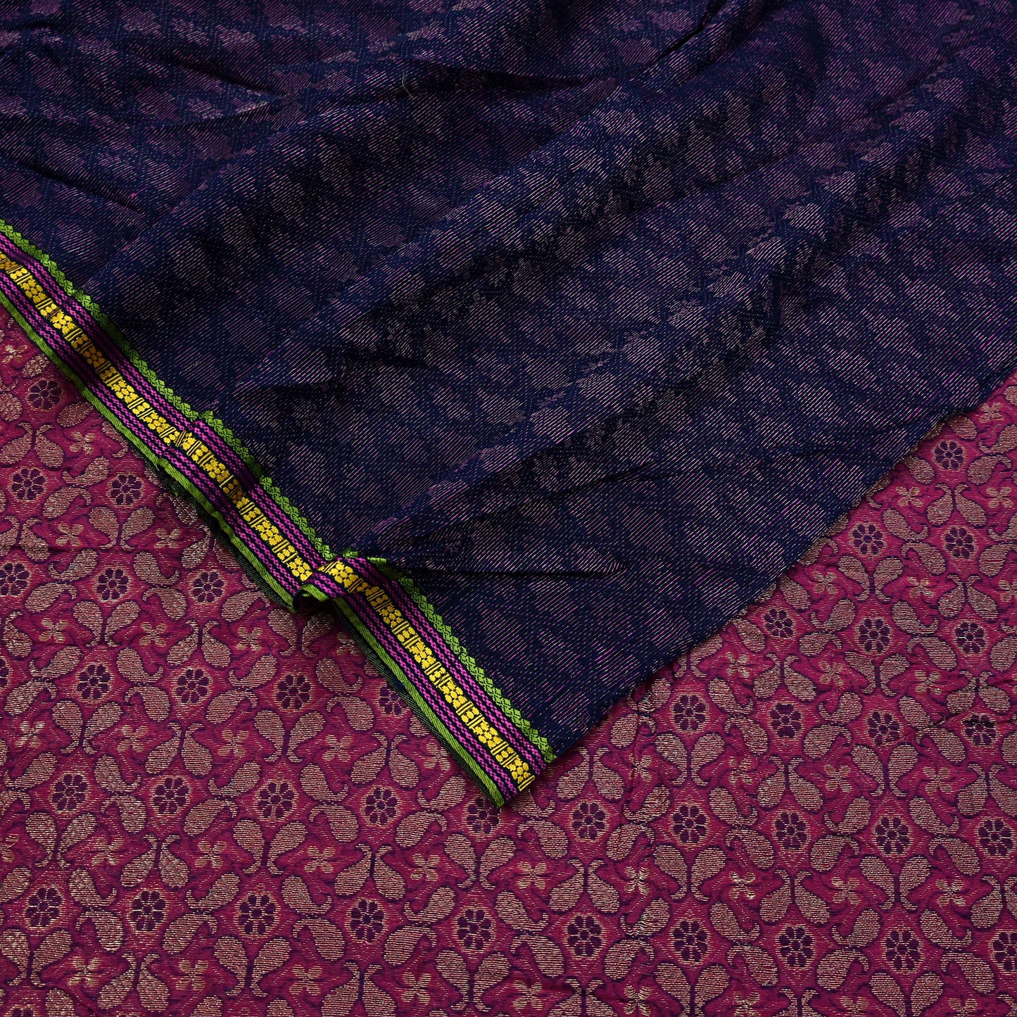 Indian Vintage Blue & Pink Hand Woven Saree 100% Pure Silk Zari 5Yd Floral Craft Fabric Quilting Dress making For Designing Quilting Upcycle