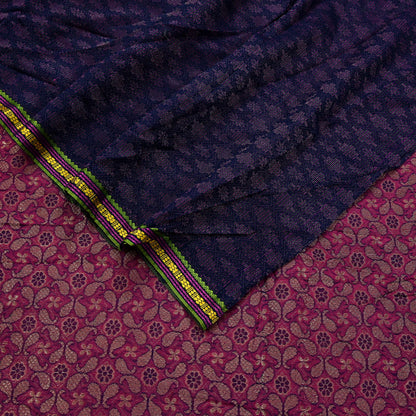 Indian Vintage Blue & Pink Hand Woven Saree 100% Pure Silk Zari 5Yd Floral Craft Fabric Quilting Dress making For Designing Quilting Upcycle