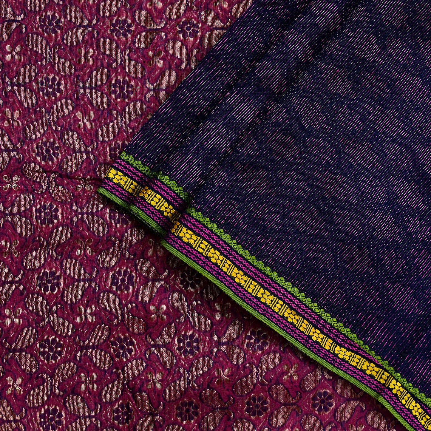 Indian Vintage Blue & Pink Hand Woven Saree 100% Pure Silk Zari 5Yd Floral Craft Fabric Quilting Dress making For Designing Quilting Upcycle