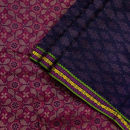 Indian Vintage Blue & Pink Hand Woven Saree 100% Pure Silk Zari 5Yd Floral Craft Fabric Quilting Dress making For Designing Quilting Upcycle