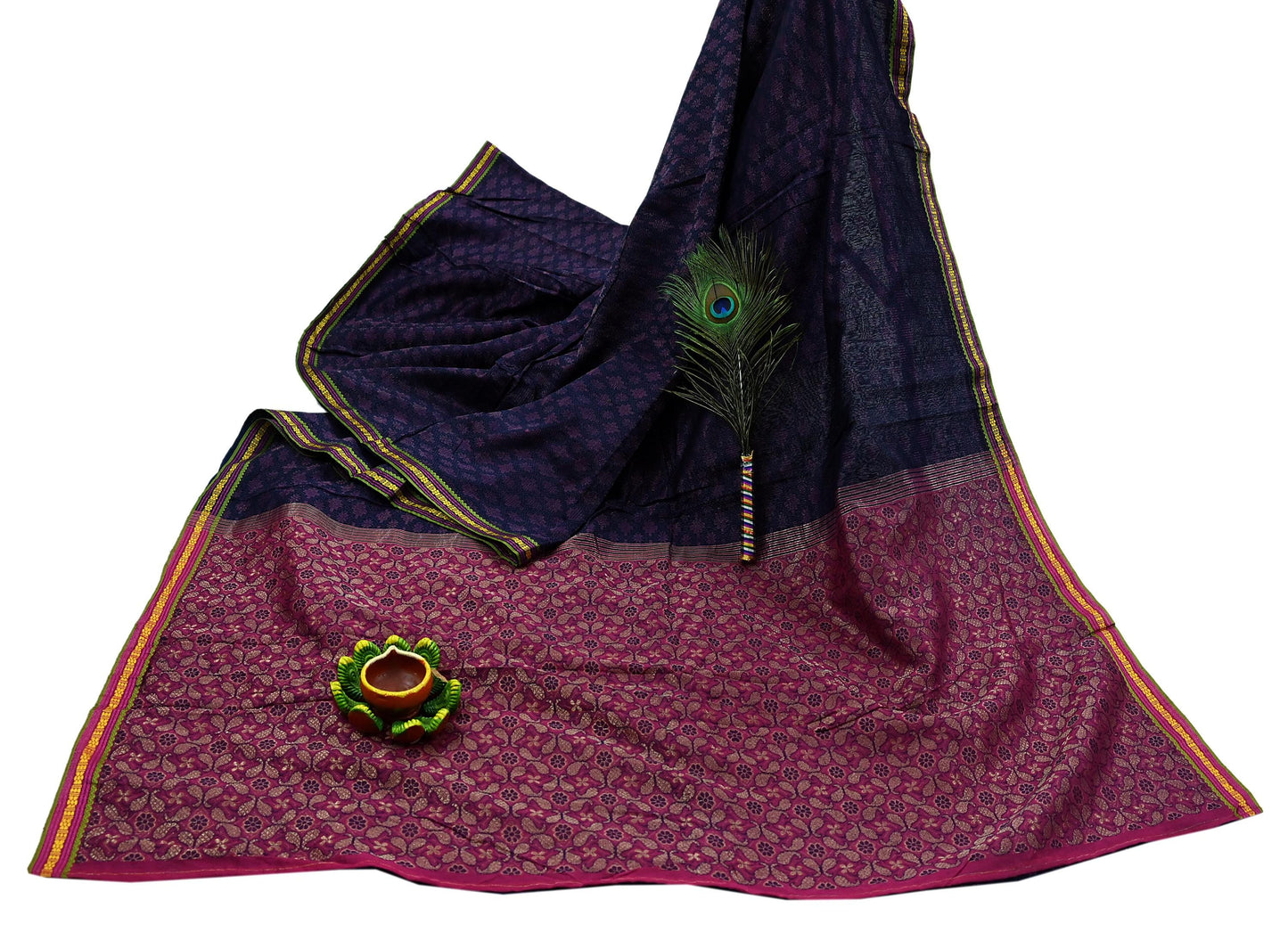 Indian Vintage Blue & Pink Hand Woven Saree 100% Pure Silk Zari 5Yd Floral Craft Fabric Quilting Dress making For Designing Quilting Upcycle