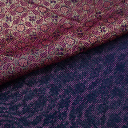 Indian Vintage Blue & Pink Hand Woven Saree 100% Pure Silk Zari 5Yd Floral Craft Fabric Quilting Dress making For Designing Quilting Upcycle
