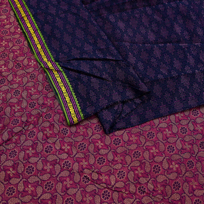 Indian Vintage Blue & Pink Hand Woven Saree 100% Pure Silk Zari 5Yd Floral Craft Fabric Quilting Dress making For Designing Quilting Upcycle