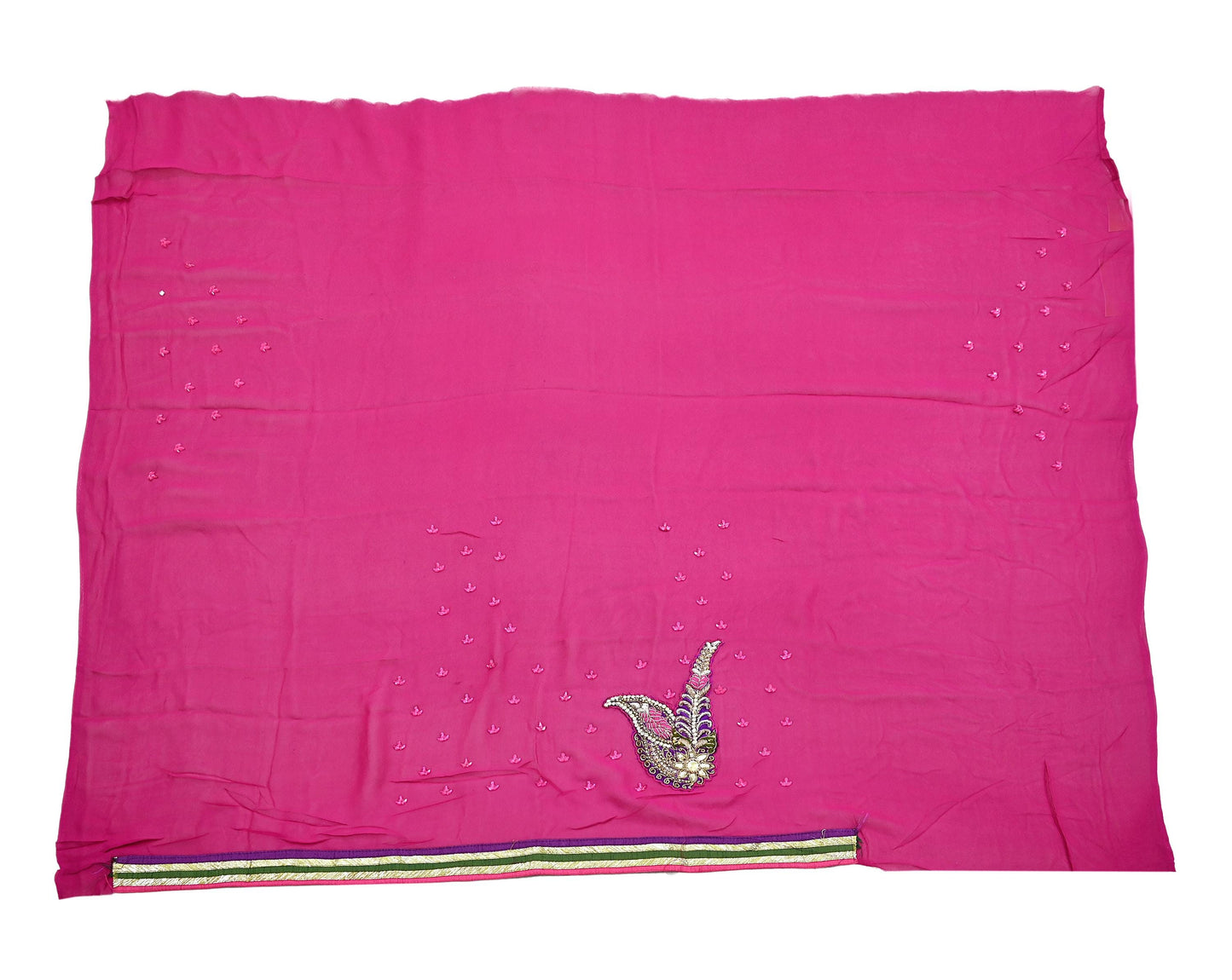 Indian Vintage Heavy Sarees Rani Pink Pure Georgette Silk Hand Embroidered Sari Fabric 5Yd Sewing Ethnic Zardozi/dabka zari With Blouse Pcs