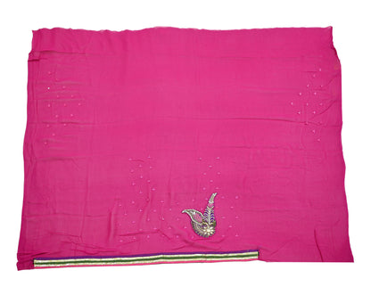 Indian Vintage Heavy Sarees Rani Pink Pure Georgette Silk Hand Embroidered Sari Fabric 5Yd Sewing Ethnic Zardozi/dabka zari With Blouse Pcs