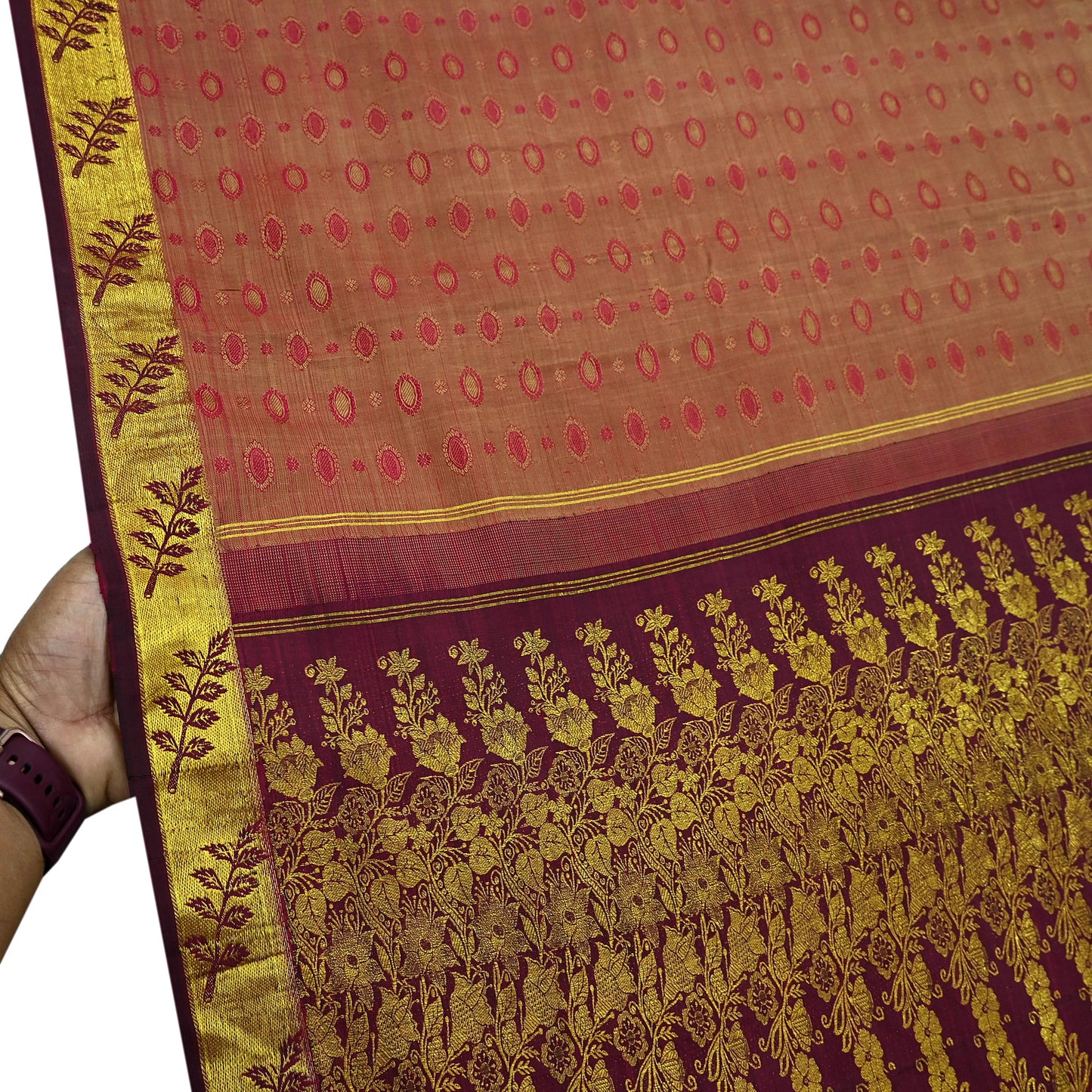 Indian Vintage Heavy Saree Maroon & Pink Hand Woven Kanjivaram 100% Pure Silk Sari Craft Fabric 5Yd Ethnic Zari Floral Dress Making Quilting