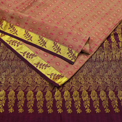Indian Vintage Heavy Saree Maroon & Pink Hand Woven Kanjivaram 100% Pure Silk Sari Craft Fabric 5Yd Ethnic Zari Floral Dress Making Quilting