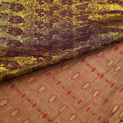 Indian Vintage Heavy Saree Maroon & Pink Hand Woven Kanjivaram 100% Pure Silk Sari Craft Fabric 5Yd Ethnic Zari Floral Dress Making Quilting