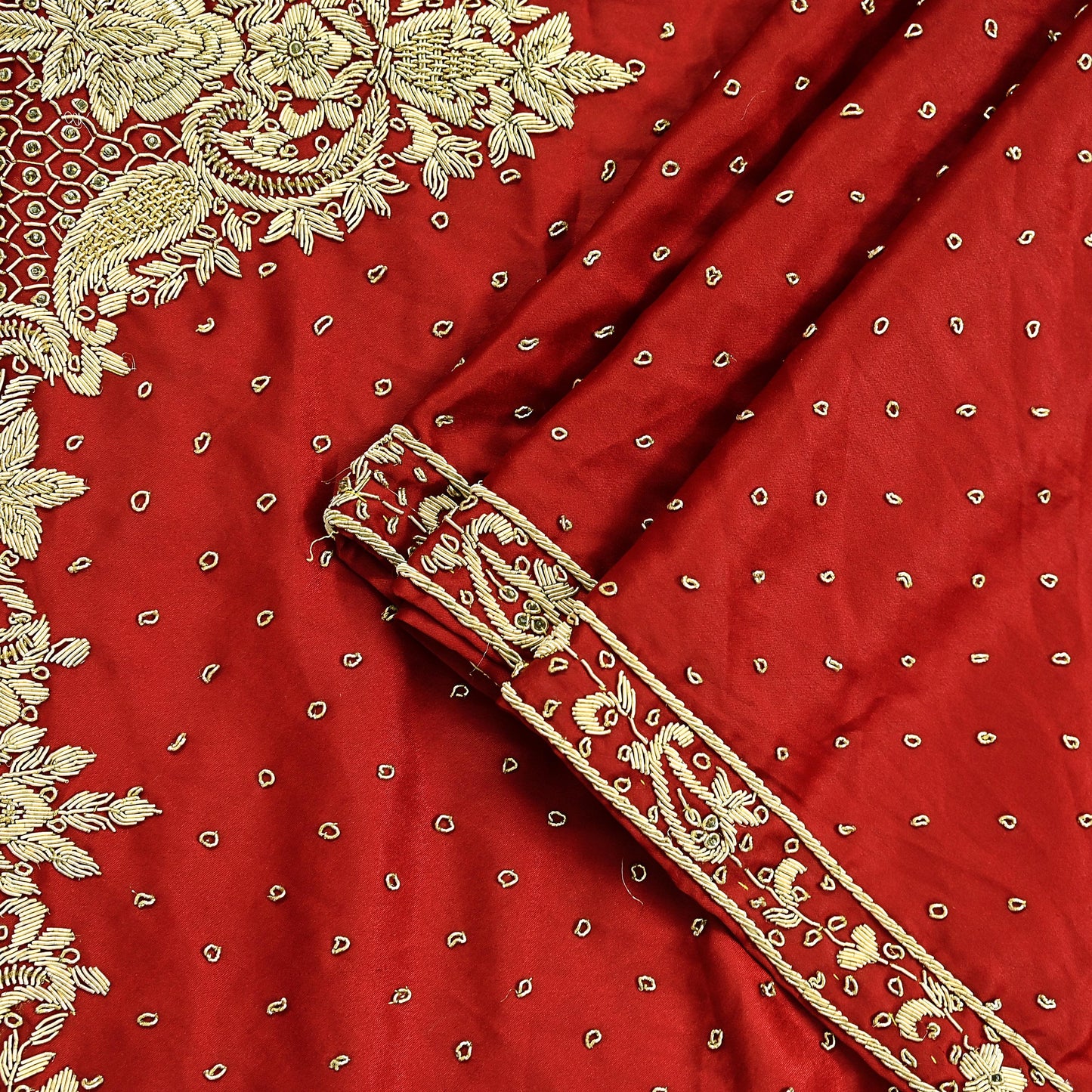 Indian Vintage Heavy Wedding Red Dupatta Pure Satin Silk Long Stole Hand Embroidered Scarves Golden Zardozi Bridal Heavy Dupatta hijab veil