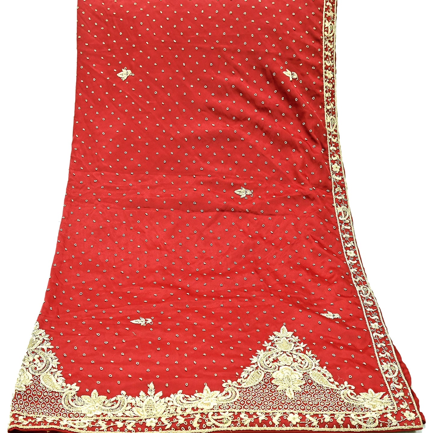 Indian Vintage Heavy Wedding Red Dupatta Pure Satin Silk Long Stole Hand Embroidered Scarves Golden Zardozi Bridal Heavy Dupatta hijab veil