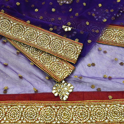 Indian Vintage Heavy Purple Dupatta Net Mesh Long Stole Hand Embroidered Scarf Purple Zardozi Zari Sequins Stole