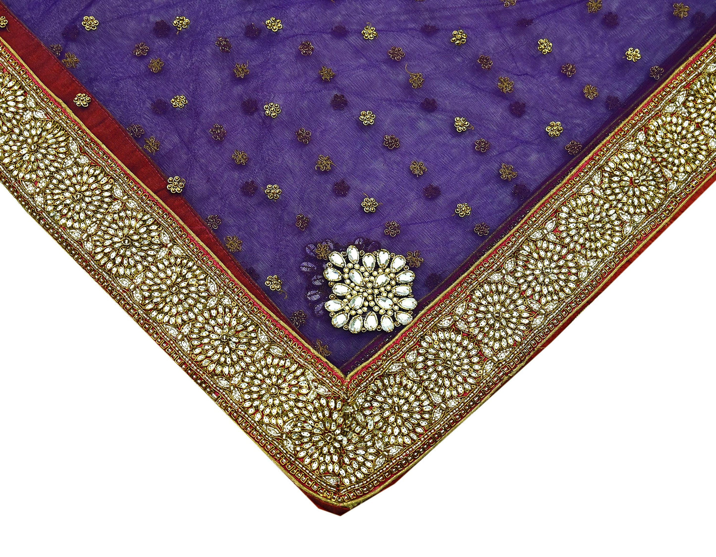 Indian Vintage Heavy Purple Dupatta Net Mesh Long Stole Hand Embroidered Scarf Purple Zardozi Zari Sequins Stole