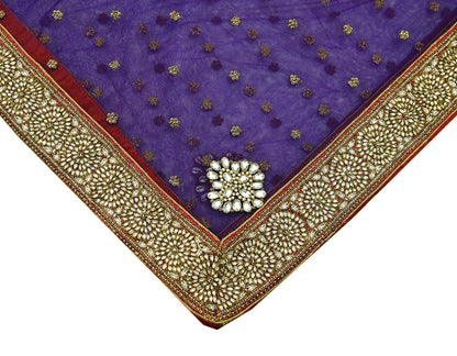 Indian Vintage Heavy Purple Dupatta Net Mesh Long Stole Hand Embroidered Scarf Purple Zardozi Zari Sequins Stole