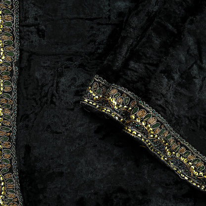 Indian Vintage Heavy Black Dupatta Velvet Long Stole Hand Embroidered Scarves Zari Hijab Veil Wrap Bridal Dupatta Hanging