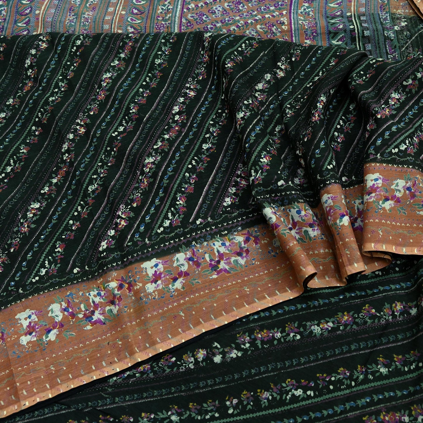Indian Vintage Sari Green Printed Pure Cotton Saree Craft Soft Fabric 5Yard Sewing Sarong Wrap Boho Floral