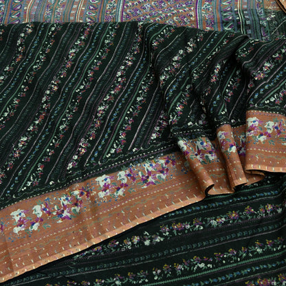 Indian Vintage Sari Green Printed Pure Cotton Saree Craft Soft Fabric 5Yard Sewing Sarong Wrap Boho Floral