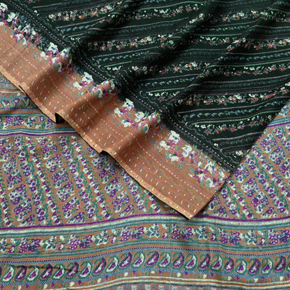 Indian Vintage Sari Green Printed Pure Cotton Saree Craft Soft Fabric 5Yard Sewing Sarong Wrap Boho Floral