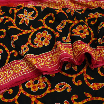 Indian Vintage Sari Red & Black Printed 100% Pure Cotton Sarees Craft Fabric 5Yard Sewing Sarong Wrap Boho Floral Dress making Quilting Soft