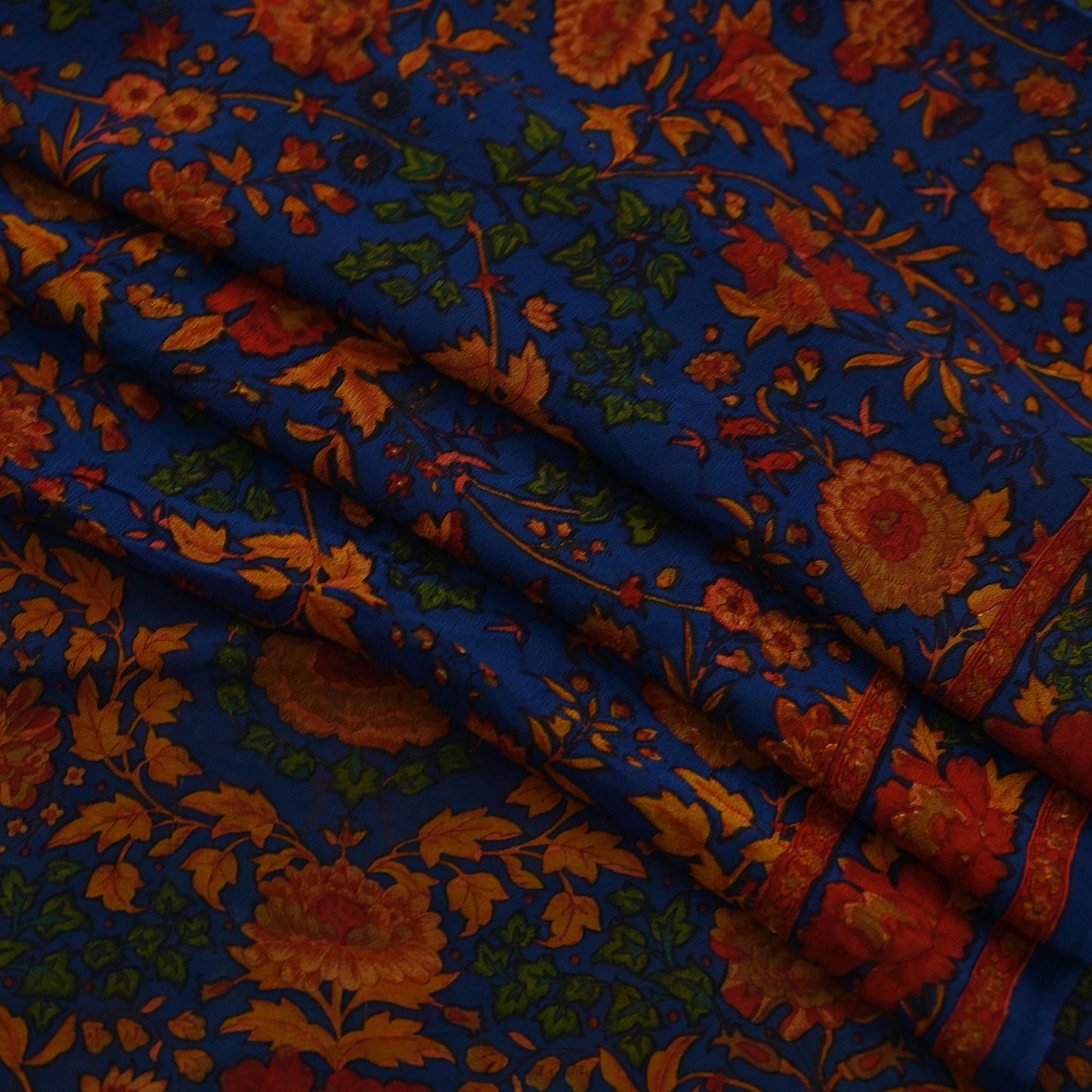 Women Indian Vintage Sari Blue Pure Georgette Silk Printed Sarees Craft Fabric Sewing 5Yd Soft Dress Making Quilting Crafting