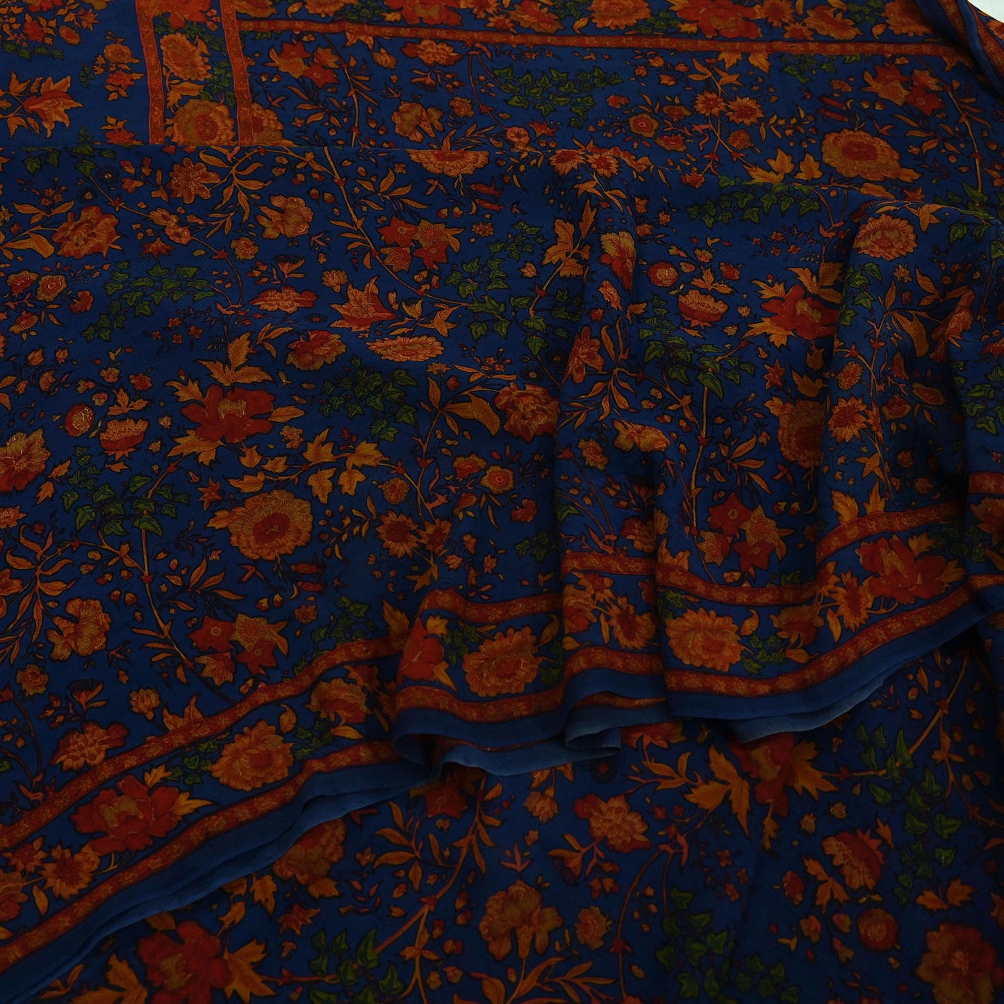 Women Indian Vintage Sari Blue Pure Georgette Silk Printed Sarees Craft Fabric Sewing 5Yd Soft Dress Making Quilting Crafting