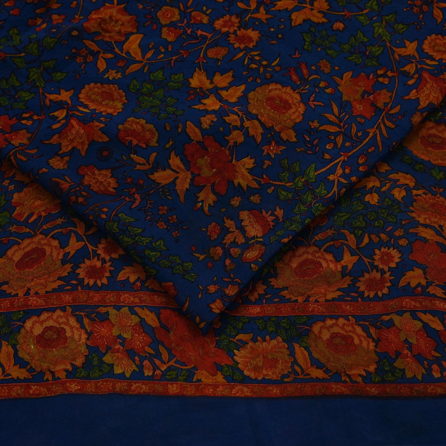 Women Indian Vintage Sari Blue Pure Georgette Silk Printed Sarees Craft Fabric Sewing 5Yd Soft Dress Making Quilting Crafting