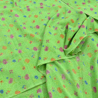 Indian Vintage Sari Green Pure Georgette Silk Printed Sarees Craft Fabric Sewing 6Yd Soft Sari Dress Making Crafting Quilting Upcycle