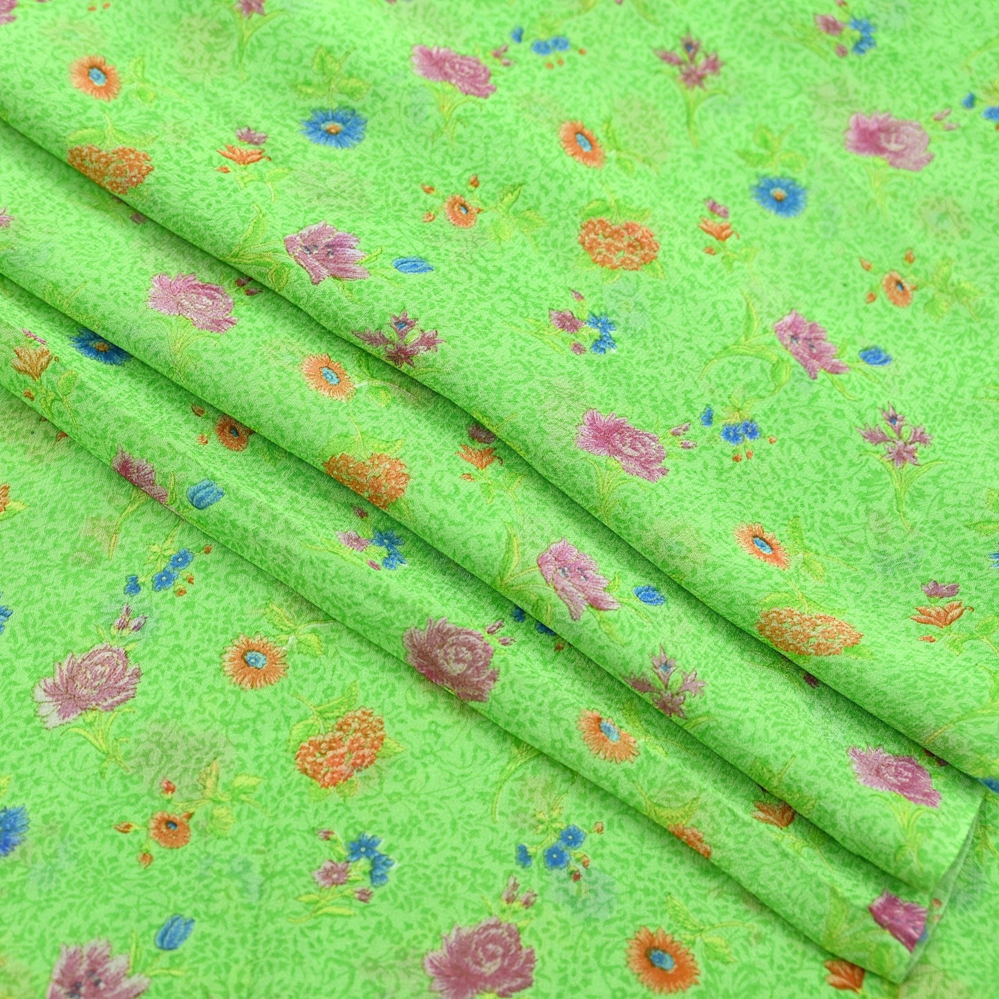 Indian Vintage Sari Green Pure Georgette Silk Printed Sarees Craft Fabric Sewing 6Yd Soft Sari Dress Making Crafting Quilting Upcycle