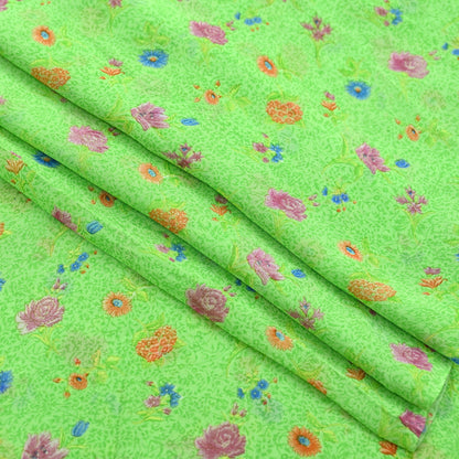 Indian Vintage Sari Green Pure Georgette Silk Printed Sarees Craft Fabric Sewing 6Yd Soft Sari Dress Making Crafting Quilting Upcycle