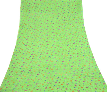 Indian Vintage Sari Green Pure Georgette Silk Printed Sarees Craft Fabric Sewing 6Yd Soft Sari Dress Making Crafting Quilting Upcycle
