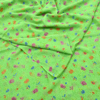 Indian Vintage Sari Green Pure Georgette Silk Printed Sarees Craft Fabric Sewing 6Yd Soft Sari Dress Making Crafting Quilting Upcycle