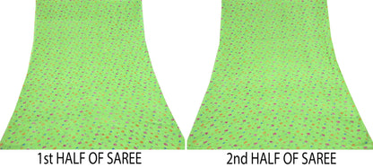 Indian Vintage Sari Green Pure Georgette Silk Printed Sarees Craft Fabric Sewing 6Yd Soft Sari Dress Making Crafting Quilting Upcycle