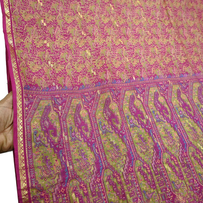 Indian Vintage Sari Rani Pink 100% Pure Silk Woven Printed Sarees Craft Fabric 5yd Sewing Dress Making Floral Upcycle Quilting Crafting Used