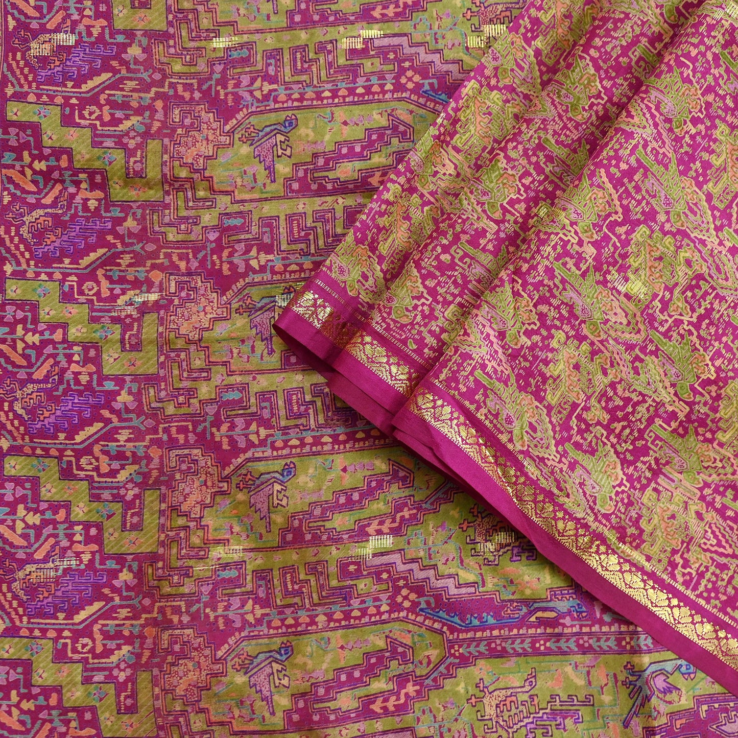 Indian Vintage Sari Rani Pink 100% Pure Silk Woven Printed Sarees Craft Fabric 5yd Sewing Dress Making Floral Upcycle Quilting Crafting Used