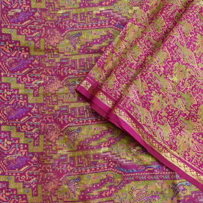 Indian Vintage Sari Rani Pink 100% Pure Silk Woven Printed Sarees Craft Fabric 5yd Sewing Dress Making Floral Upcycle Quilting Crafting Used