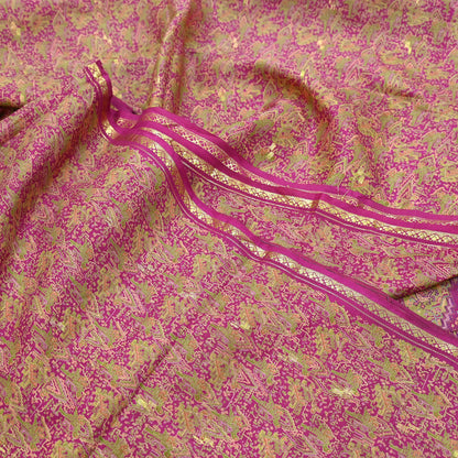 Indian Vintage Sari Rani Pink 100% Pure Silk Woven Printed Sarees Craft Fabric 5yd Sewing Dress Making Floral Upcycle Quilting Crafting Used
