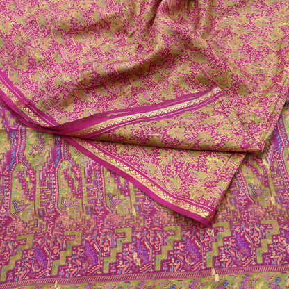 Indian Vintage Sari Rani Pink 100% Pure Silk Woven Printed Sarees Craft Fabric 5yd Sewing Dress Making Floral Upcycle Quilting Crafting Used