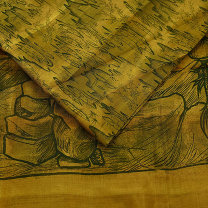 Indian Vintage Sari Green & Black Pure Silk Printed Sarees Craft Fabric 6yd Sewing Dress Making Soft Floral Crafting quilting