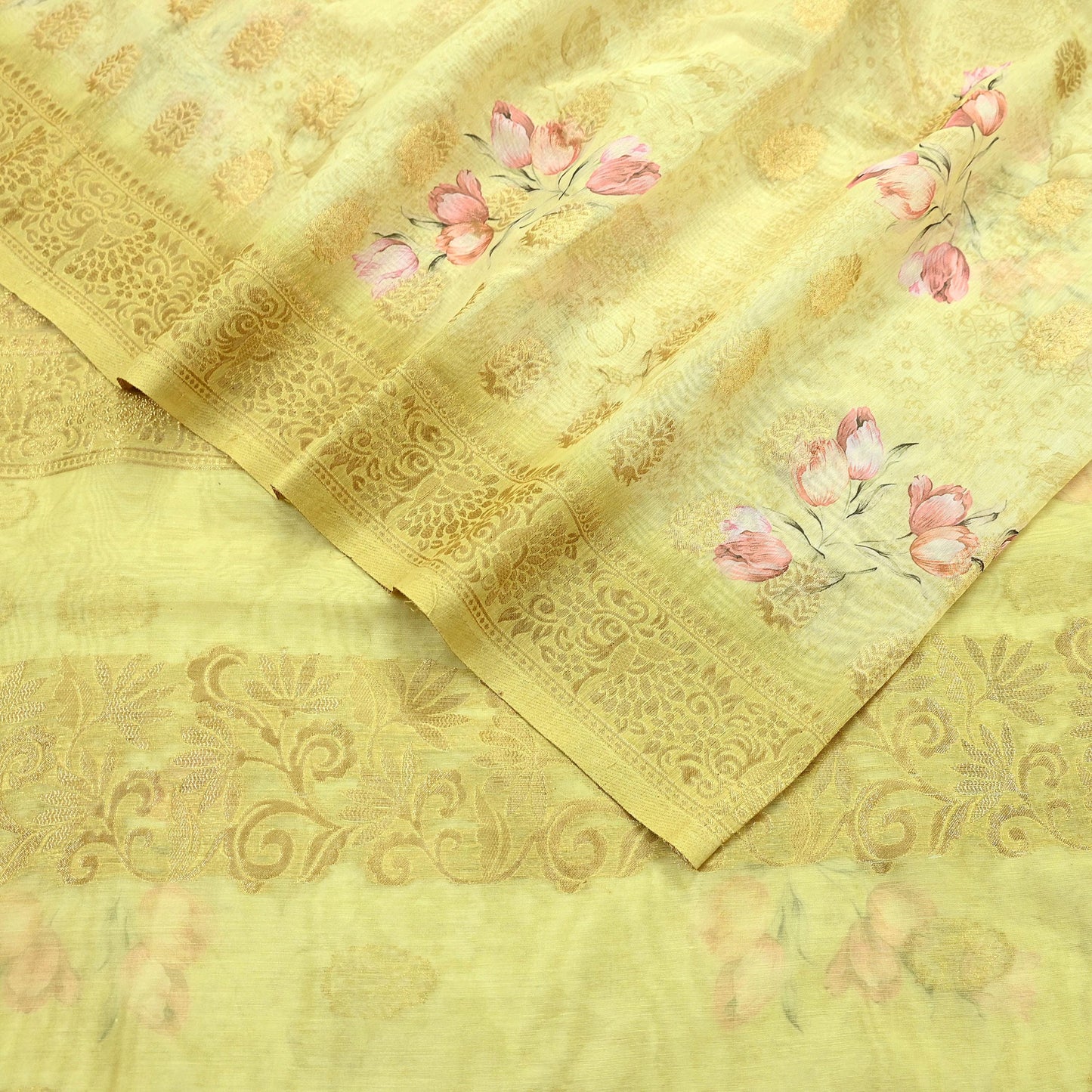 Indian Vintage Sari Beige Blend Silk Woven Digital Printed Saree Craft Fabric 6yd Sewing Soft Dress Designing Crafting Quilting Zari Border