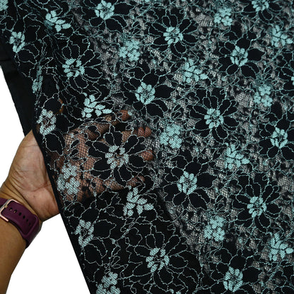 Indian Vintage Black Saree Net/Mesh Hand Embroidered Sari Craft Fabric Floral 7Yd Sewing Dress making Crafting Quilting Upcycle