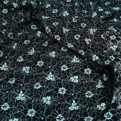 Indian Vintage Black Saree Net/Mesh Hand Embroidered Sari Craft Fabric Floral 7Yd Sewing Dress making Crafting Quilting Upcycle
