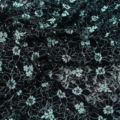 Indian Vintage Black Saree Net/Mesh Hand Embroidered Sari Craft Fabric Floral 7Yd Sewing Dress making Crafting Quilting Upcycle