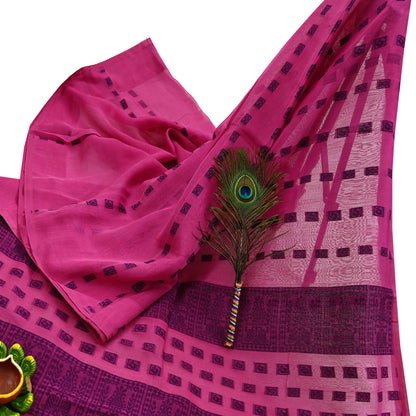 Indian Vintage Sari Pink Pure chanderi Silk Hand Woven Sarees Craft Fabric 5Yd Floral Soft Bollywood Sarees Crafting Upcycle