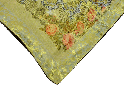 Indian Vintage Dupatta Gray Long Stole Blend Georgette Digital Printed Scarves Veil Hijab Wrap Floral Golden Zari
