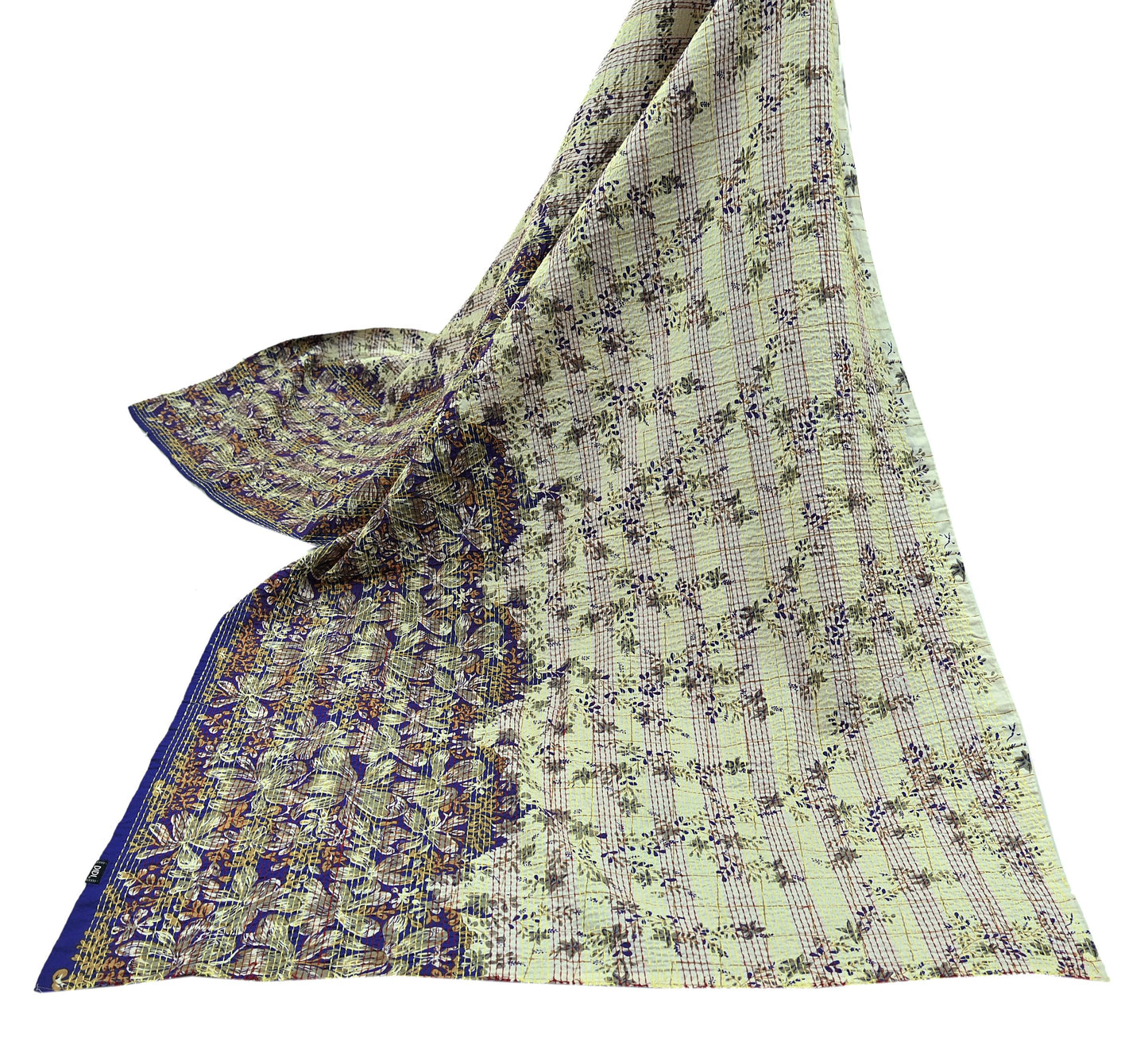 Indian Vintage Dupatta Purple & Ivory Long Stole Pure Cotton Printed Hand Embroidered Kantha Scarves Veil Scarf Wrap For Women's